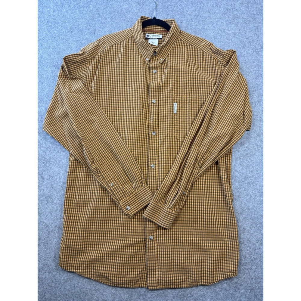 Columbia Shirt Mens XLT XL Tall Brown Plaid Long Sleeve Button Down Outdoor